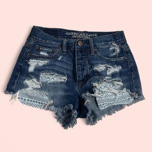 American Eagle Outfitters Women's Ripped Dark Blue Jean Shorts
